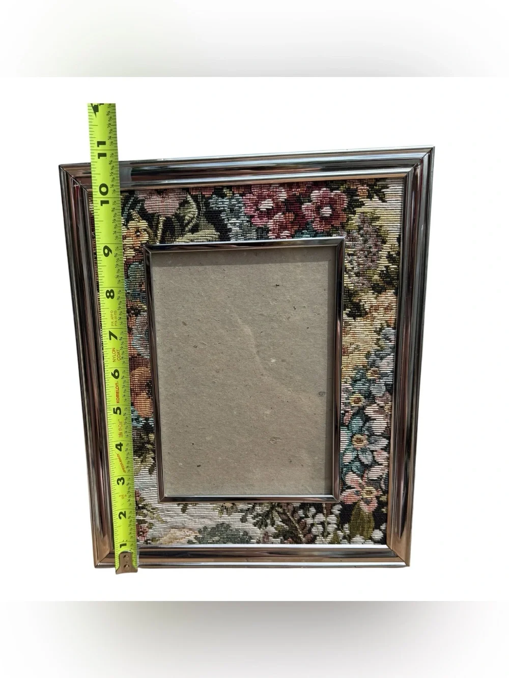 Vintage Floral Tapestry Picture Frame Silver Tone 5x7 Tabletop Cottage Decor